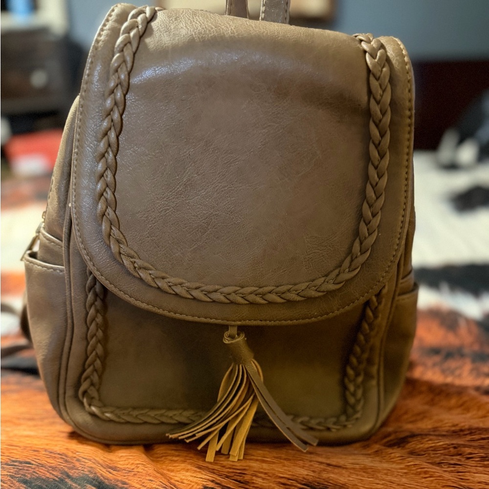 Braided Tan Leather Backpack